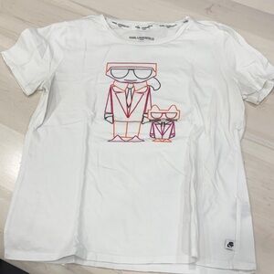 Karl Lagerfeld White Tee with Pink and Orange Graphic